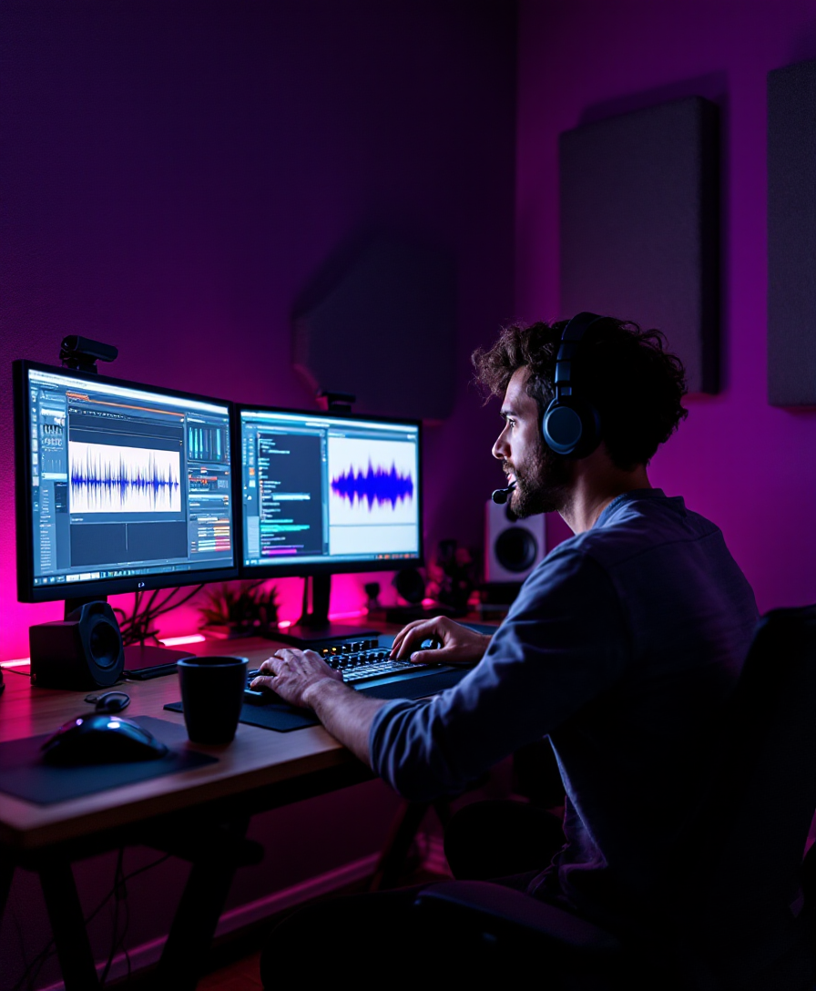 Glenmoor Audio's editor at the mixing desk
