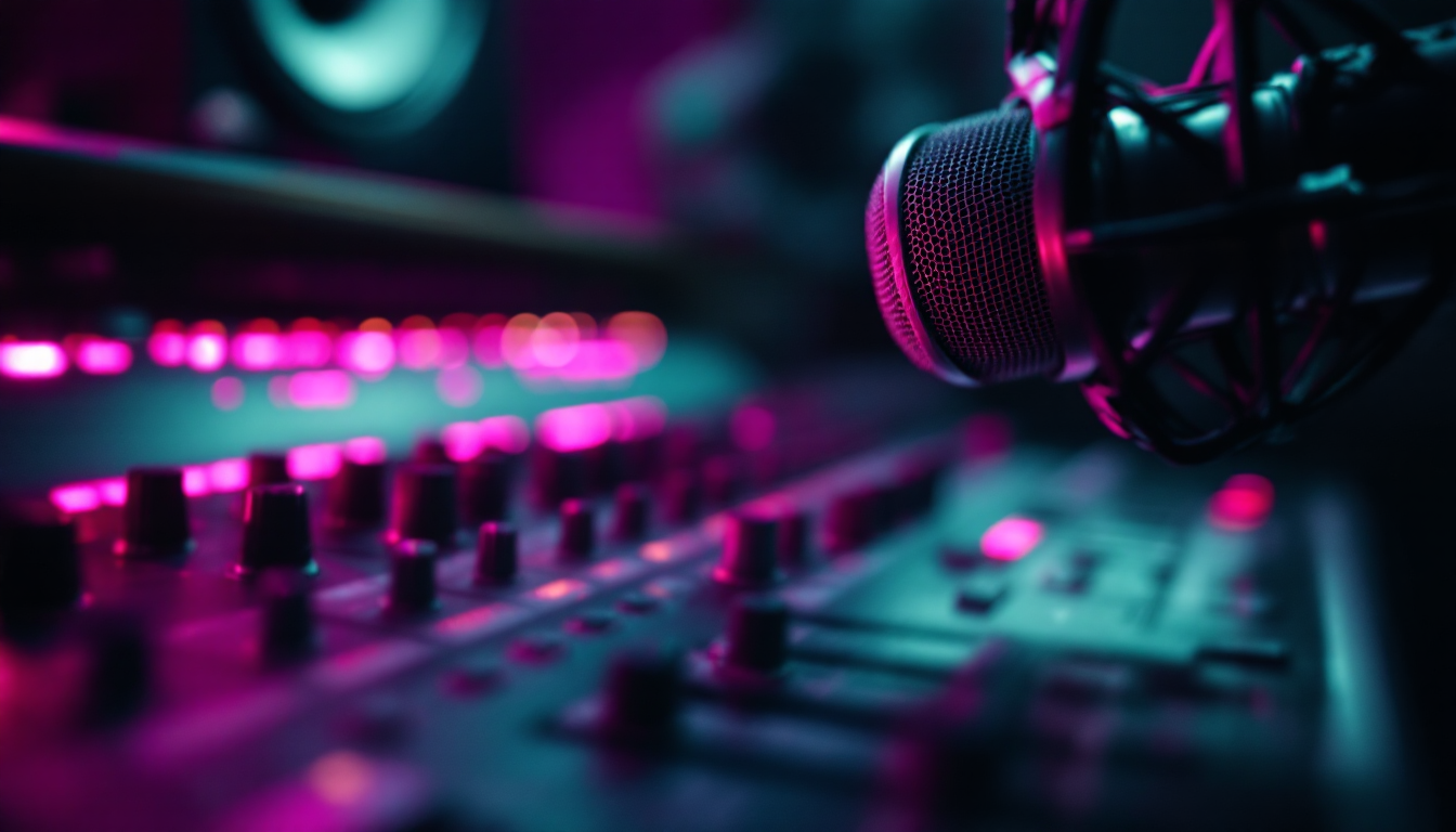 Close-up of a studio mixing console